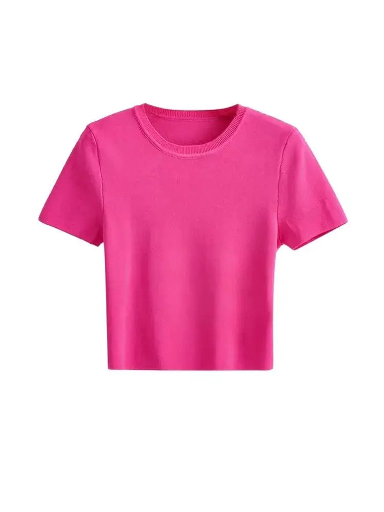 Women Fashion Striped Basic Cropped Knit Sweater