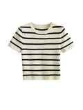 Women Fashion Striped Basic Cropped Knit Sweater