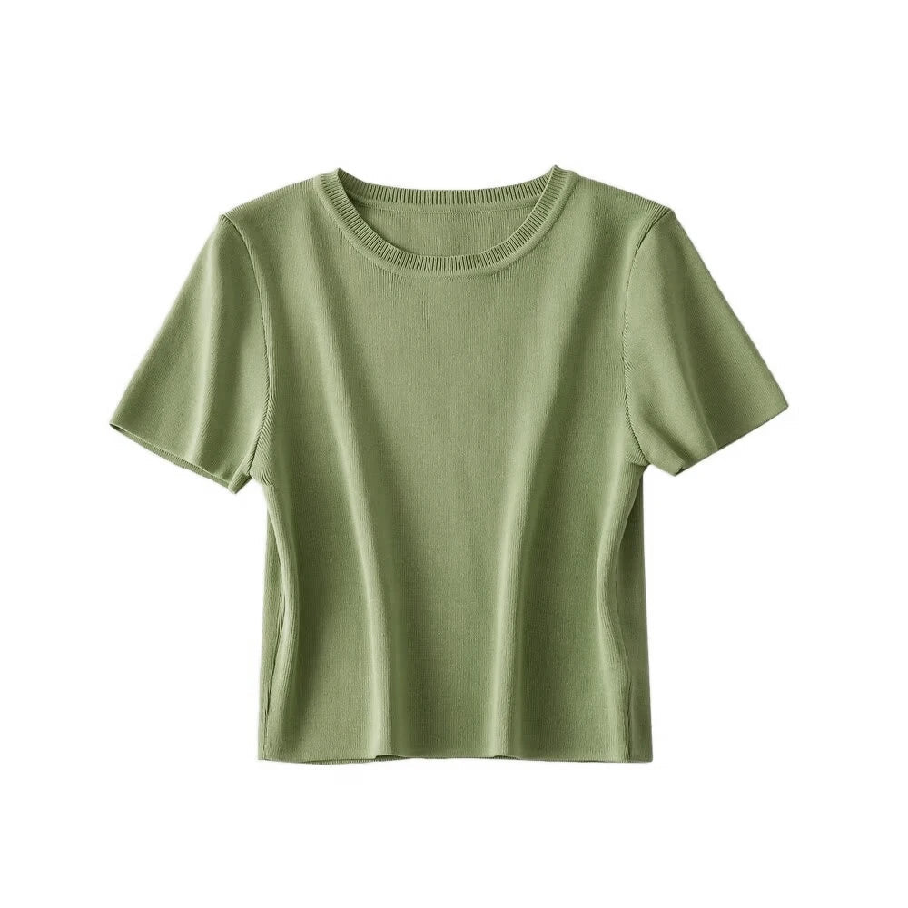 Women Fashion Striped Basic Cropped Knit Sweater - as picture 7 / L