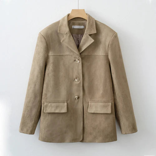 Women Fashion Suede Basic Jacket - S / khaki / CHINA - Other