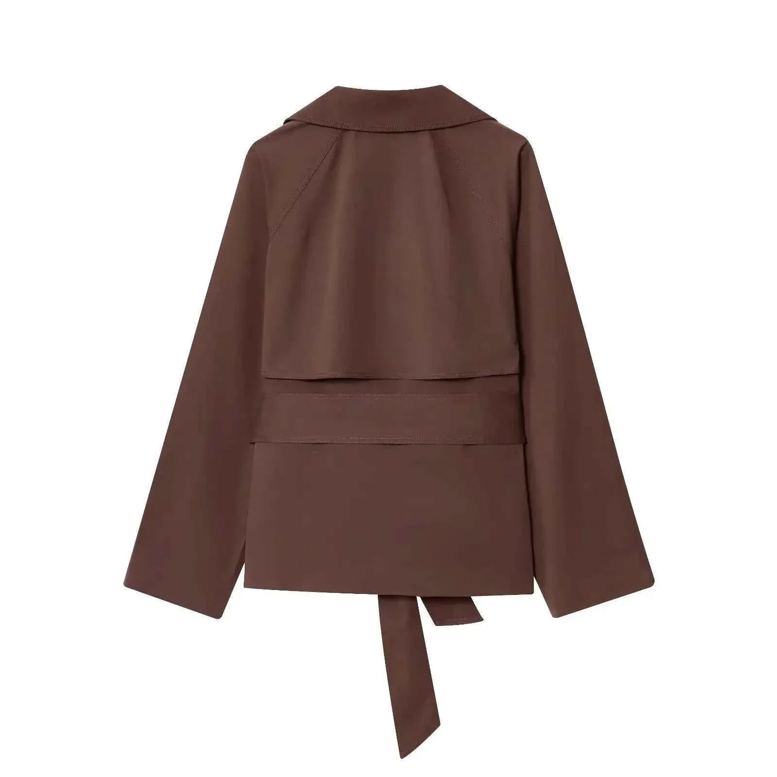 Women Fashion Windbreaker - V-Neck, Long Sleeve with Belt