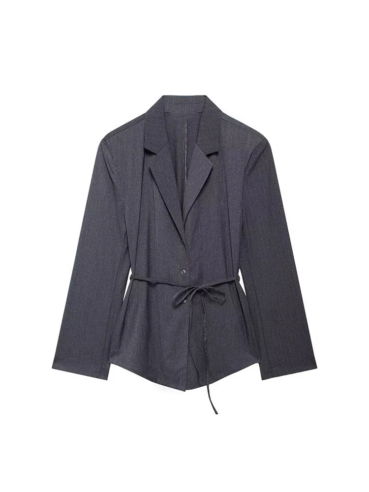 Women Fashion With Belt Striped Single Breasted Blazer Vintage - As Picture / XS