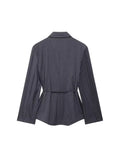 Women Fashion With Belt Striped Single Breasted Blazer Vintage