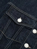 Women Fashion With Pockets Denim Blue Single Breasted - Other