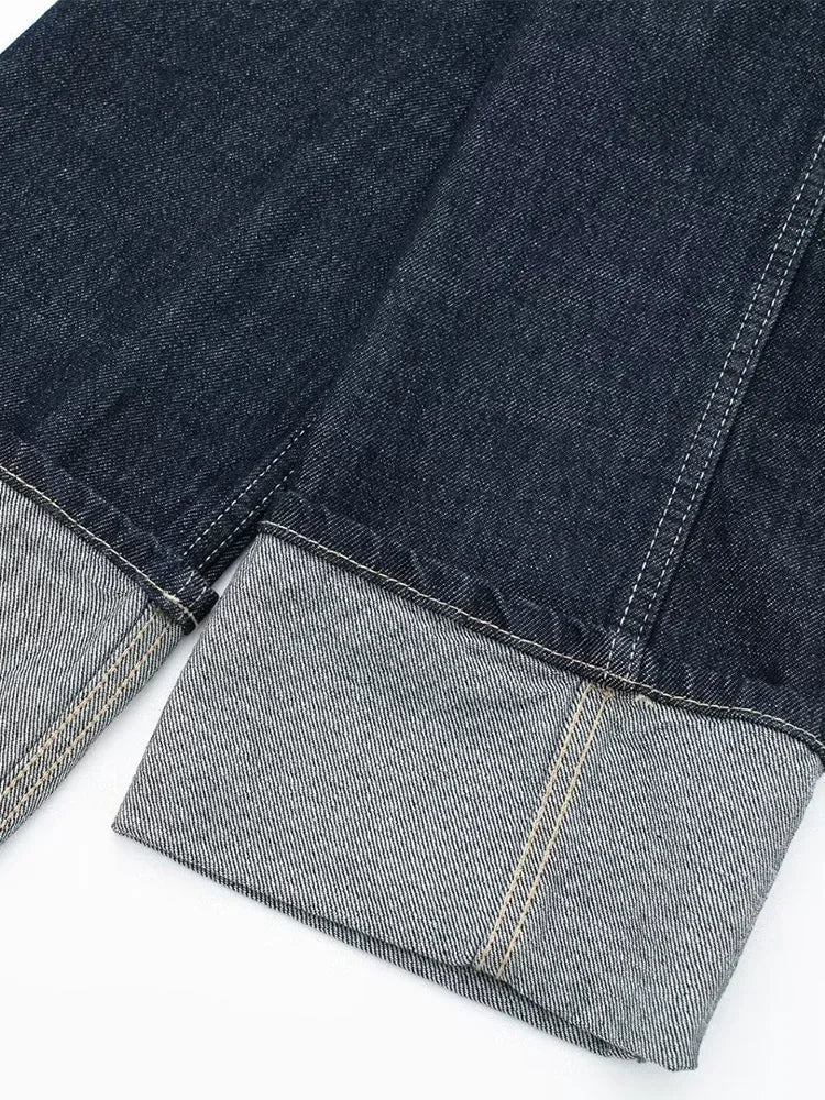 Women Fashion With Pockets Denim Blue Single Breasted - Other