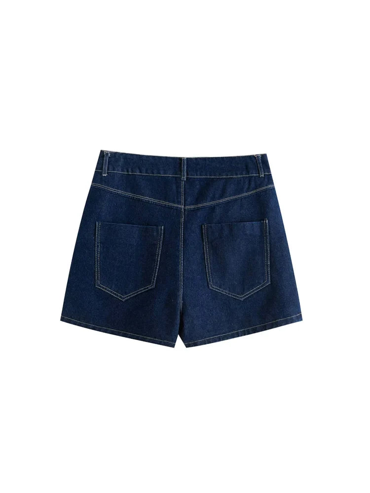 Women Fashion With Pockets Wrap Denim Shorts