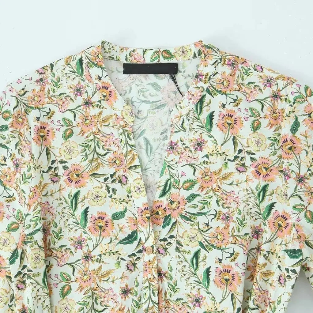 Women Floral Print Midi Dress with Belt