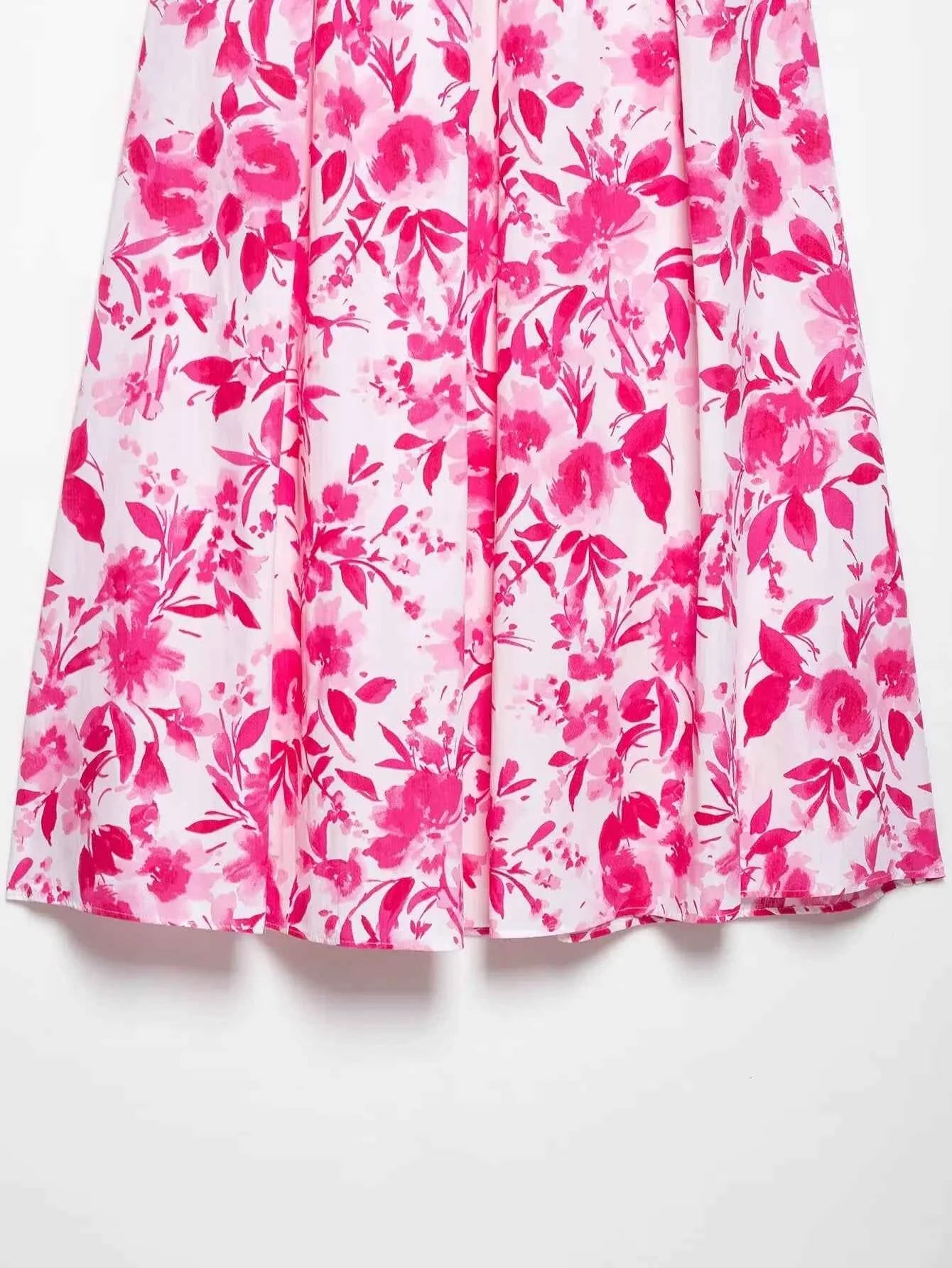 Women Floral Print Pleats Design A Line Midi Skirt