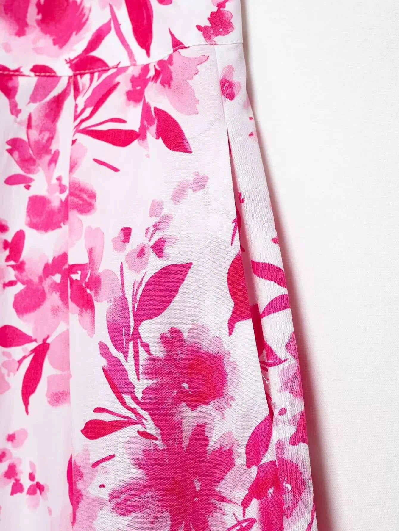 Women Floral Print Pleats Design A Line Midi Skirt