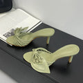 Women Green Leaf Narrow Band Summer Slipper Sandal