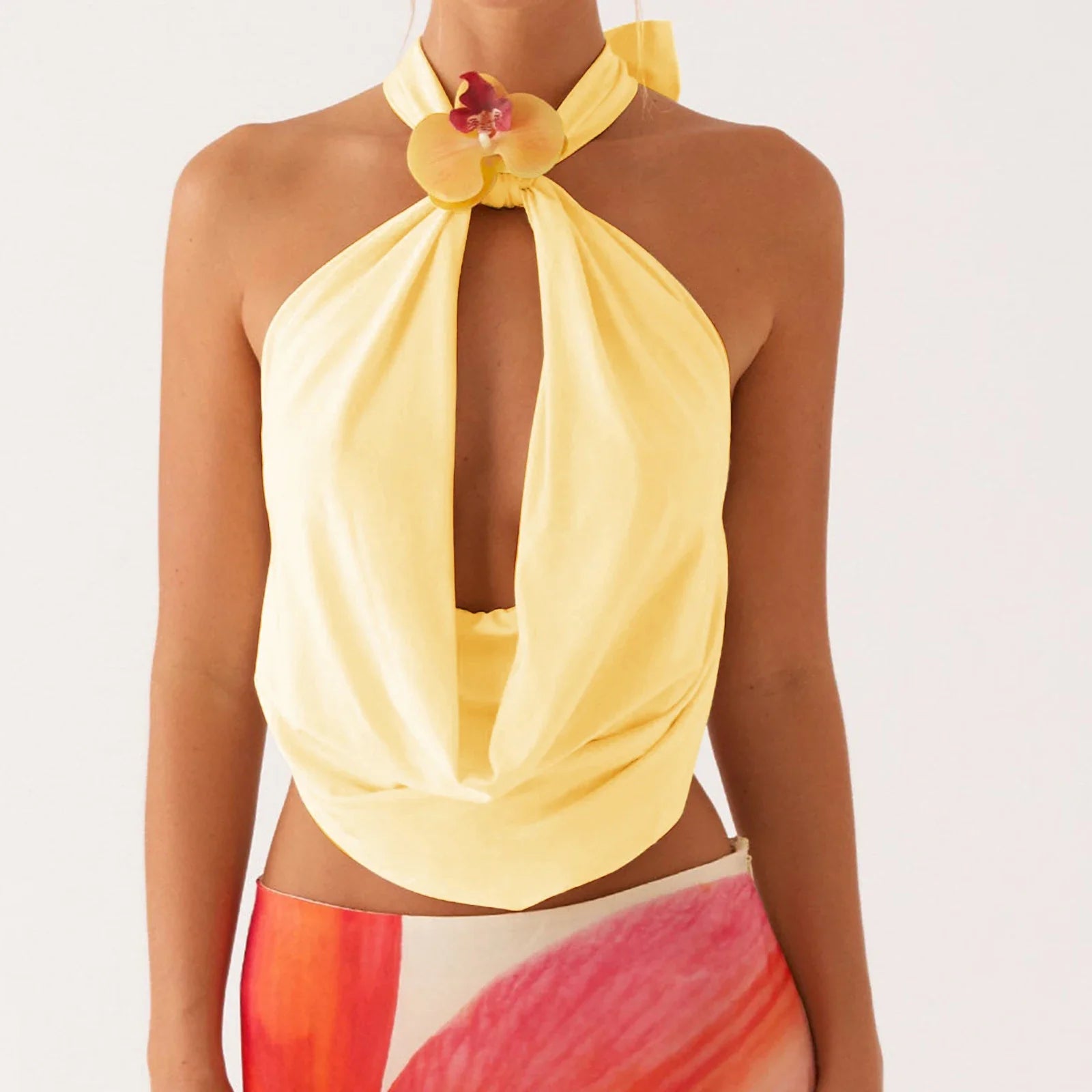 Women Halter Mock Neck Top Sleeveless Bacless