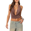 Women Halter Tank Tops Sleeveless Backless Crop Top - C / L