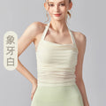 Women Halter With Shock-proof Chest Pad Backless Tank Top - ivory white / L