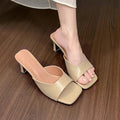 Women Heeled Mules Sandals Soft Leather