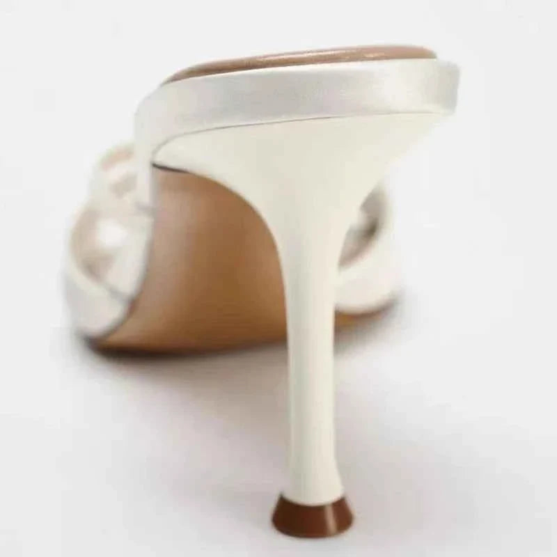 Women High Quality Satin Narrow Band Slide Sandals