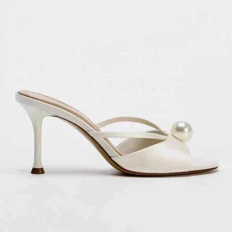 Women High Quality Satin Narrow Band Slide Sandals