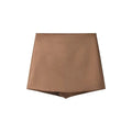 Women High Waist A-line Culottes Mid-waist Hidden Zipper Pocket Mini Skirt Shorts - Brown skirt / M