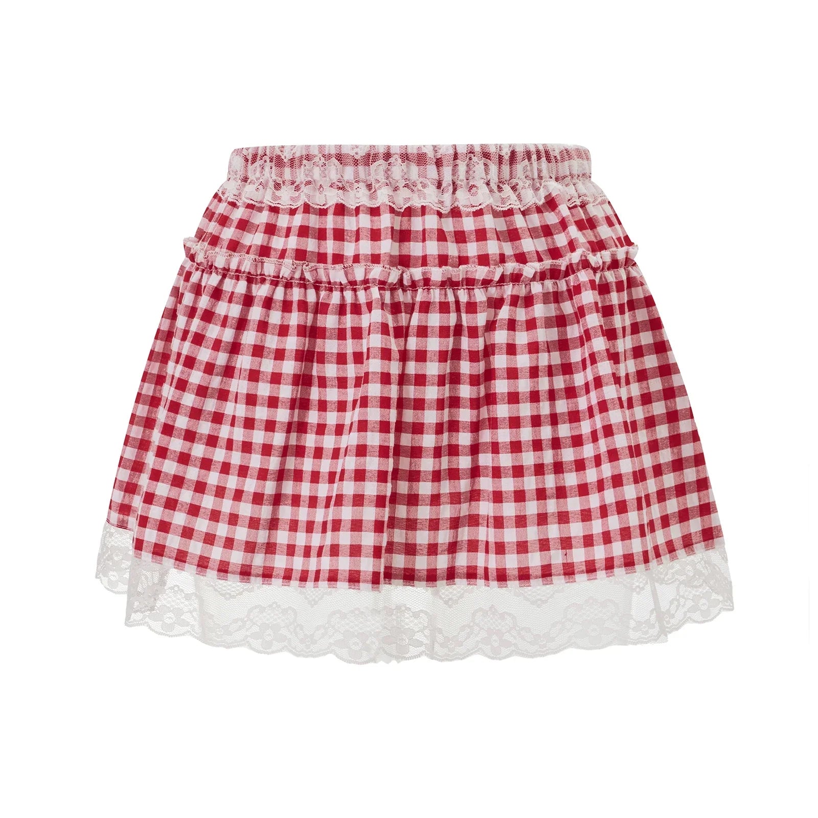 Women High Waist Plaid Print Short - Red / L
