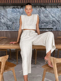 Women Holiday Linen Pant Set Crop Tops Solid - Other