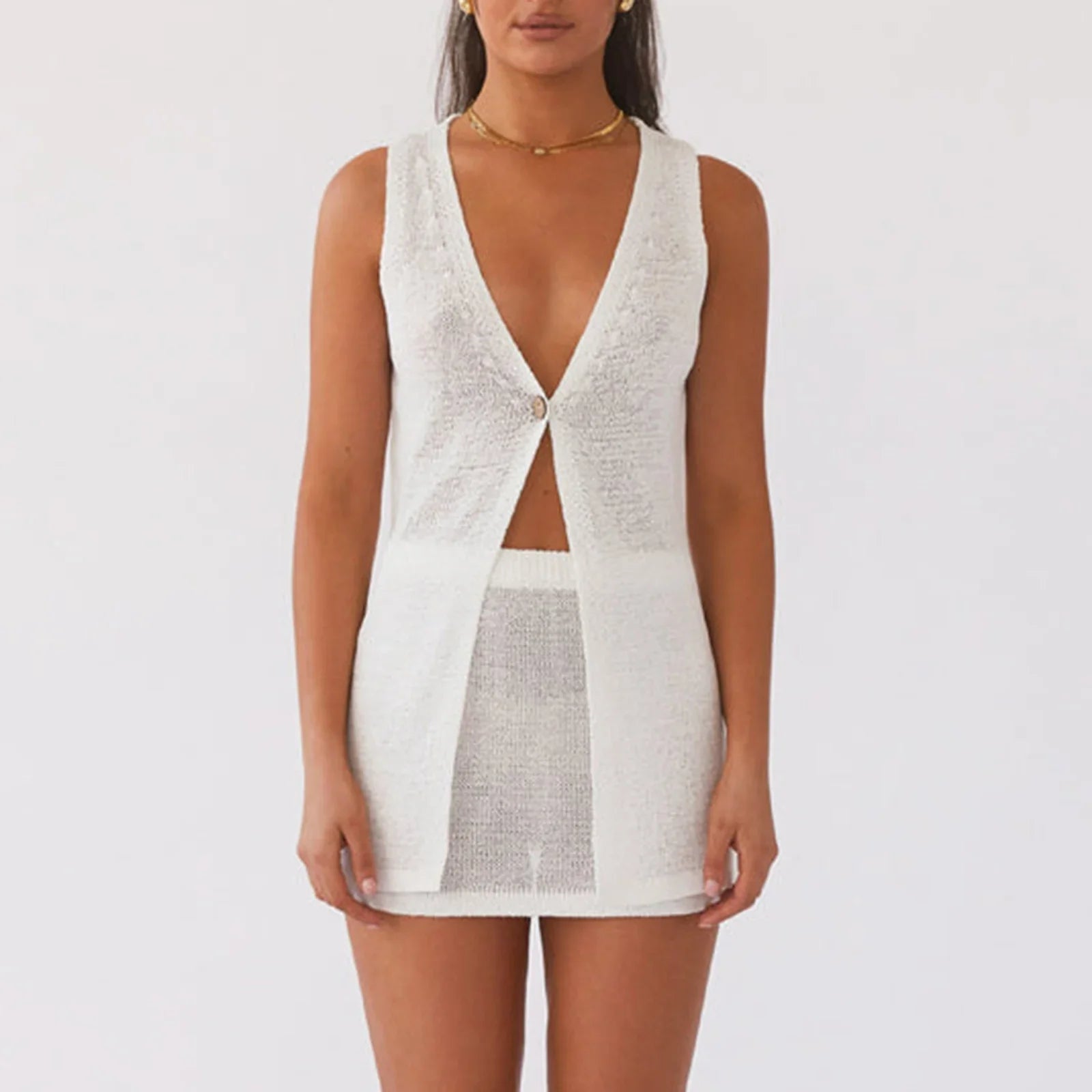 Women Knit 2 Piece Mini Skirt Set - A / M