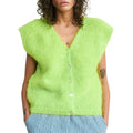 Women Knit Vest Elegant Furry Sleeveless Button - Fluorescent Green / M