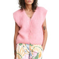 Women Knit Vest Elegant Furry Sleeveless Button - Pink / M