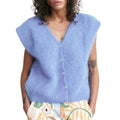 Women Knit Vest Elegant Furry Sleeveless Button - SKY BLUE / S