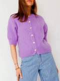 Women Knitted Crop Cardigan Shirt Short Sleeve Button Down Ribbed Knit