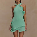 Women Knitted Halter Mini Dress - Mint / S