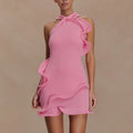 Women Knitted Halter Mini Dress - Pink / S