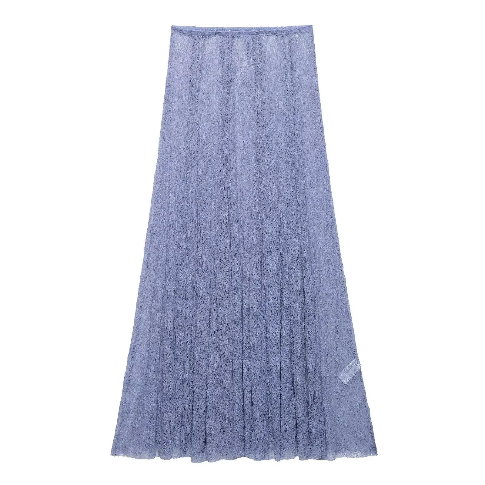 Women Lace Cropped Camisole Top Skirt Suit Set - Blue skirt / XS