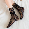 Women Lace Flower Fashion Ultra-thin Transparent Mesh Crew Socks - black