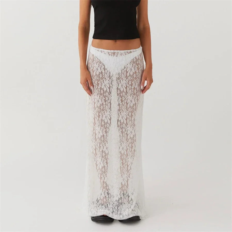 Women Lace Long Skirt Low Rise A-line Midi - Other