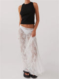 Women Lace Long Skirt Low Rise A-line Midi - Other