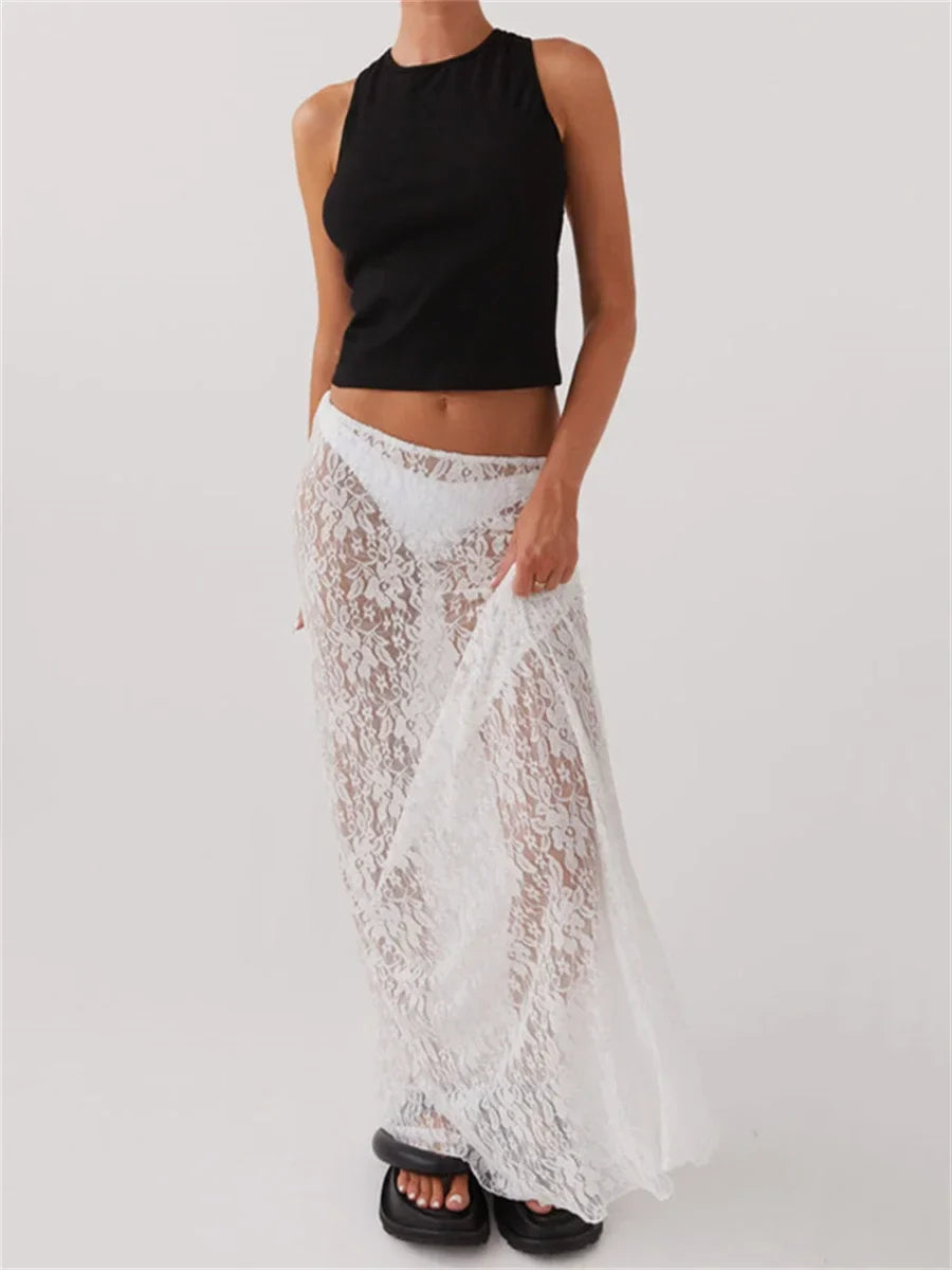 Women Lace Long Skirt Low Rise A-line Midi - Other