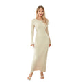Women Lace-up Knit Dress Elegant Long Sleeve - Beige / M