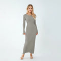 Women Lace-up Knit Dress Elegant Long Sleeve - Light Grey / L