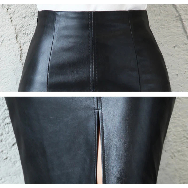 Women Leather Midi Skirt - Other