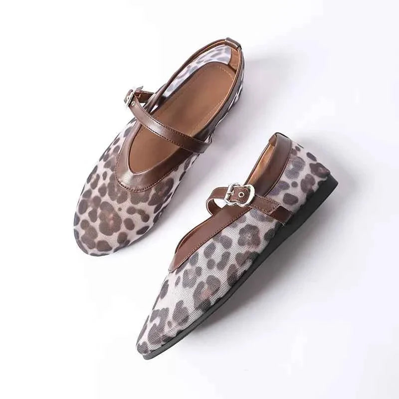 Women Leopard Mesh Breathable Flats Shoes