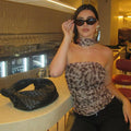 Women Leopard Print Top with Bandeau Off-the-shoulder - Other