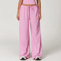 Women lilac wide leg sweatpants with high waist drawstring and sneakers