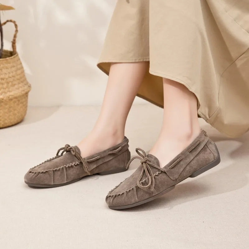 Women Loafers Genuine Leather Beanie Shoes