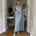Women Long Dress Three Piece Solid Knit Halter Sleeve Cardigan Set