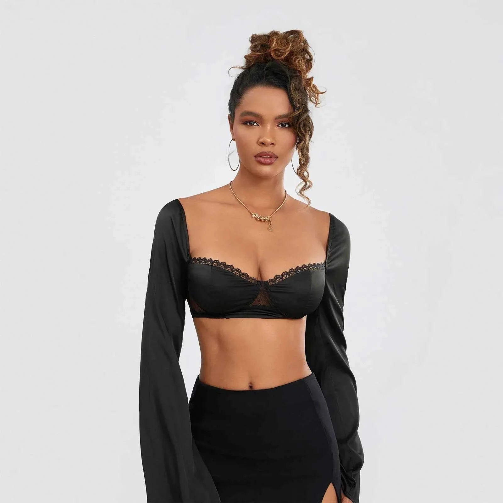 Women Long Sleeve Crop Top
