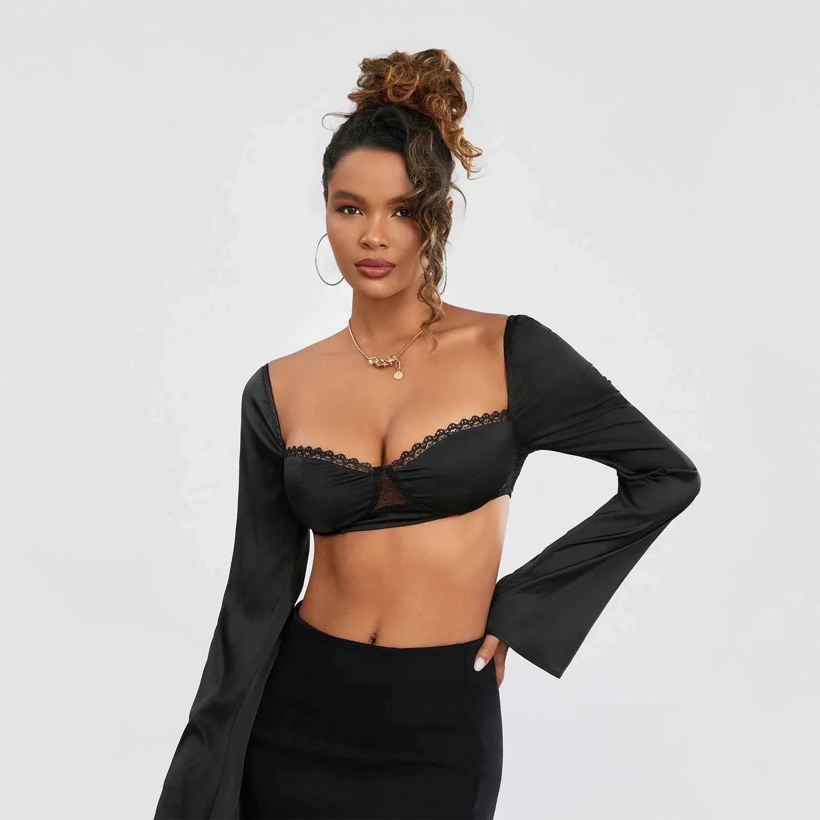 Women Long Sleeve Crop Top