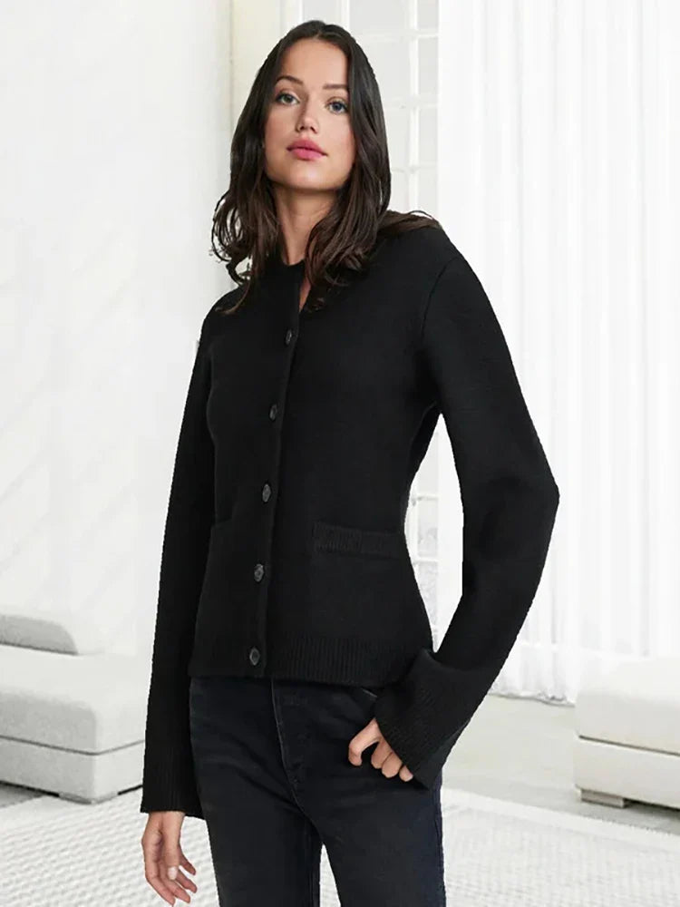 Women Long Sleeve Knitted Cardigan - Black / M
