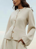 Women Long Sleeve Knitted Cardigan - Ivory / S