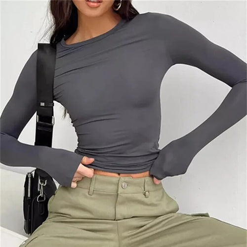 Women Long Sleeve T Shirt Spring Autumn Solid Slim Fit Casual Shirts - XL / DG - Other