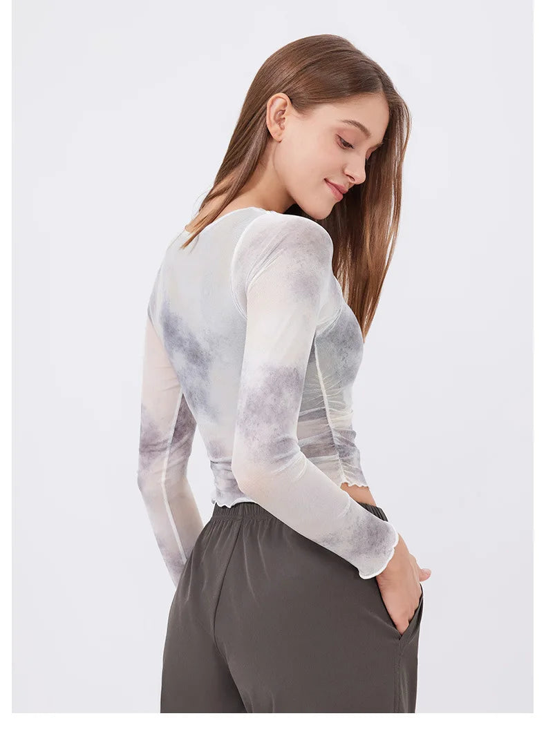 Women Long Sleeve With Chest Pad T-shirt Gym Workout Vest - color 4 / M