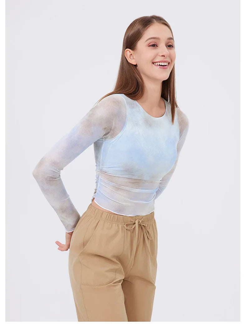 Women Long Sleeve With Chest Pad T-shirt Gym Workout Vest